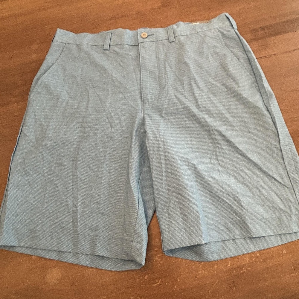 PGA TOUR Shorts‎ Mens 34 Blue Herringbone Golf Chino 9 Inch Inseam Elastic Waist